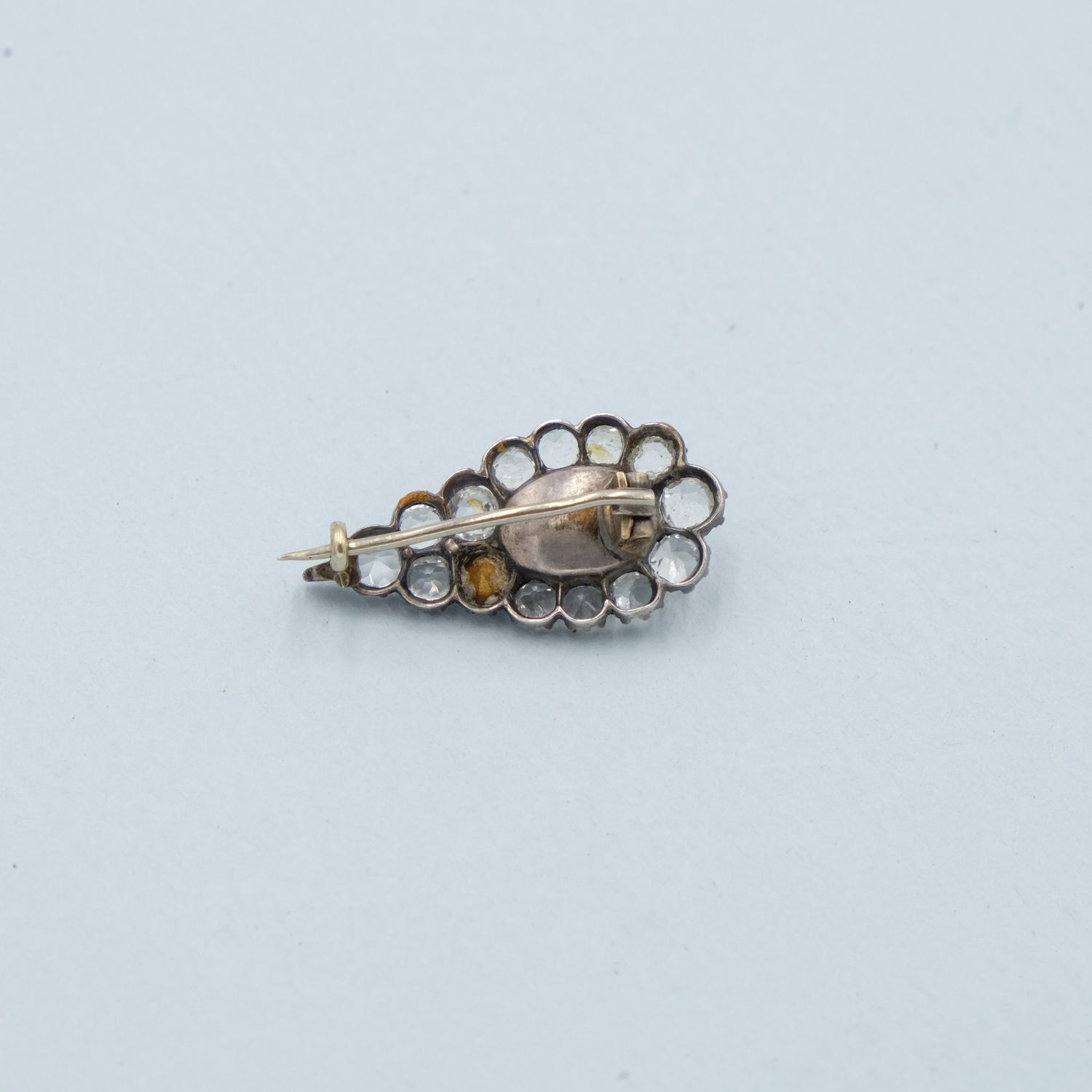 Tiny paste and turquoise glass pin 1890s