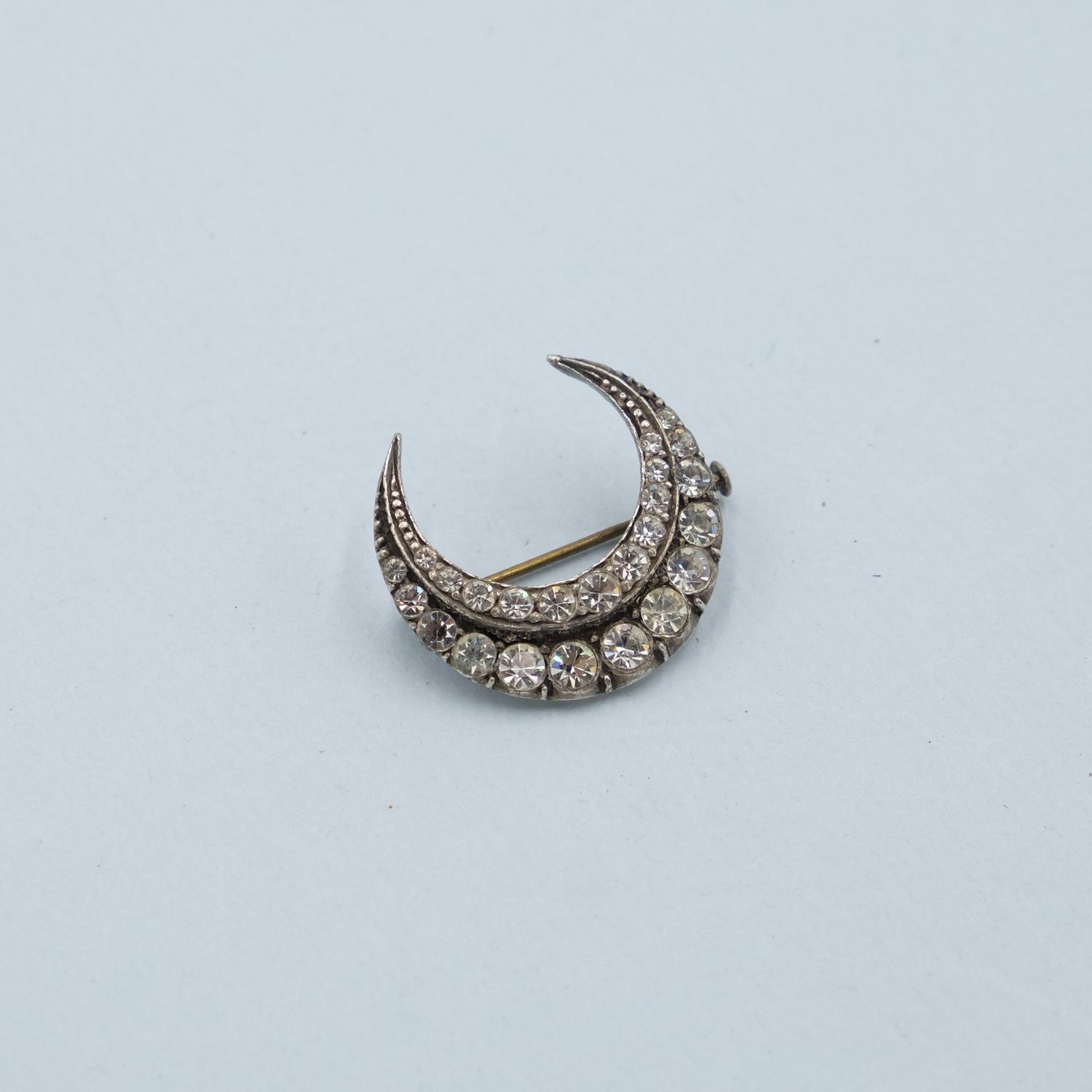 Antique Paste and Silver English Crescent Pin 1890s