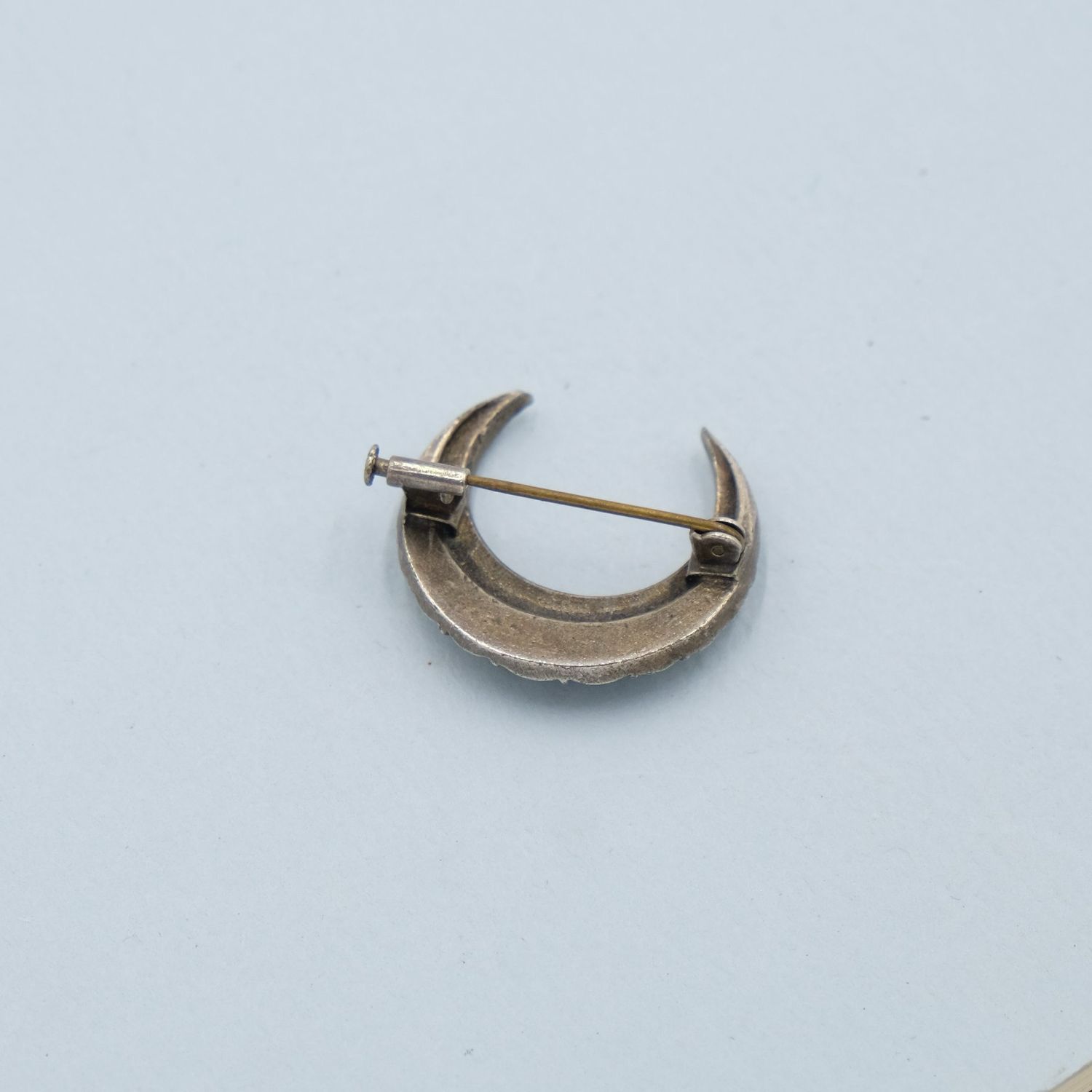 Antique Paste and Silver English Crescent Pin 1890s