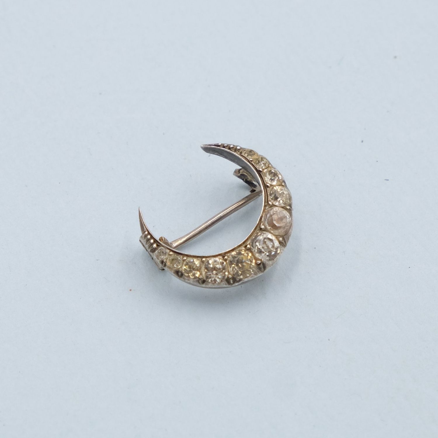Antique Paste and Silver Crescent Pin 1890s