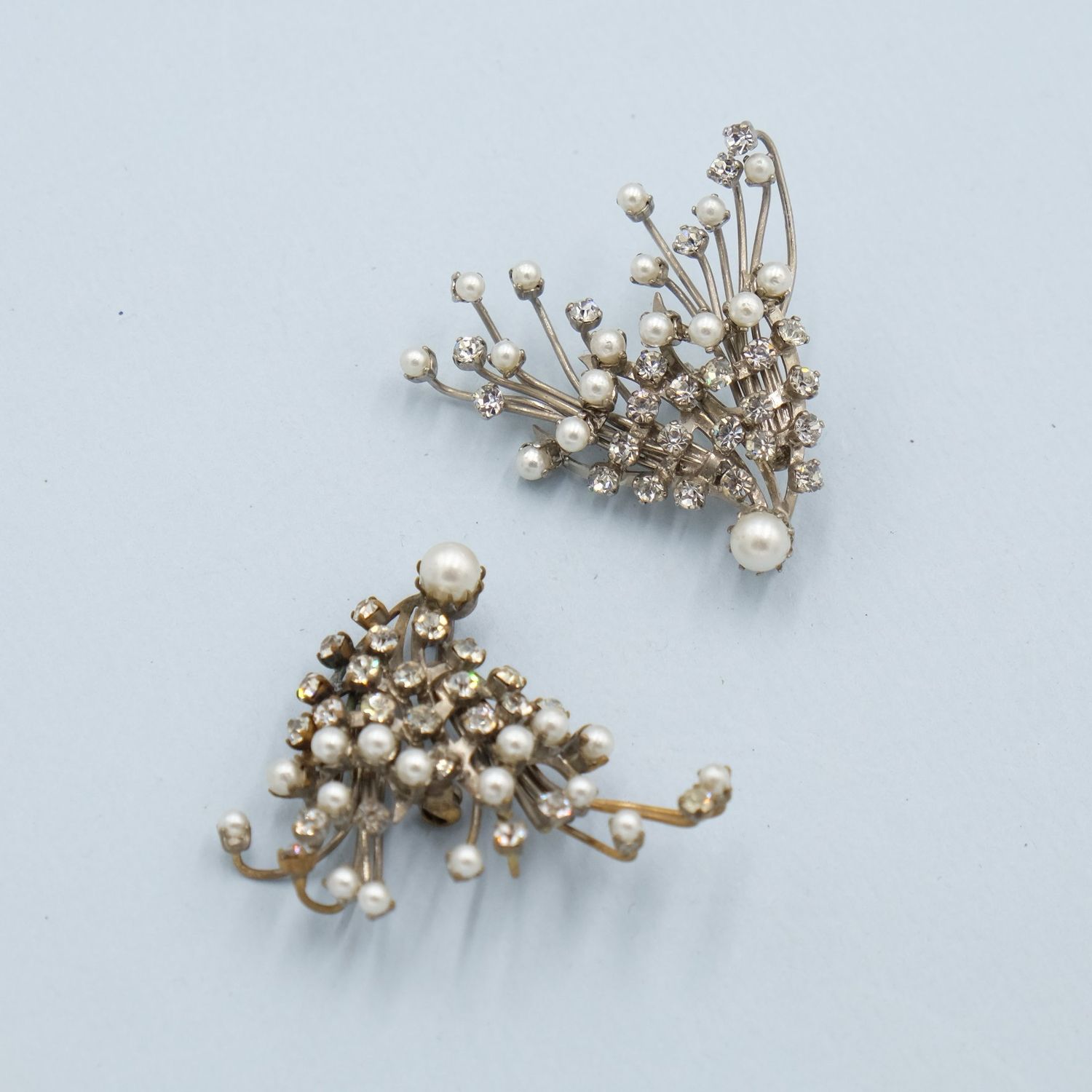 Vintage Seed Pearls Pair Brooches 1950s