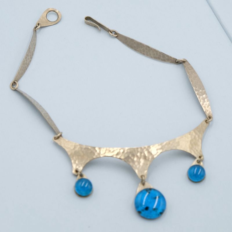 Vintage Modernist Blue Drop Necklace 1980s