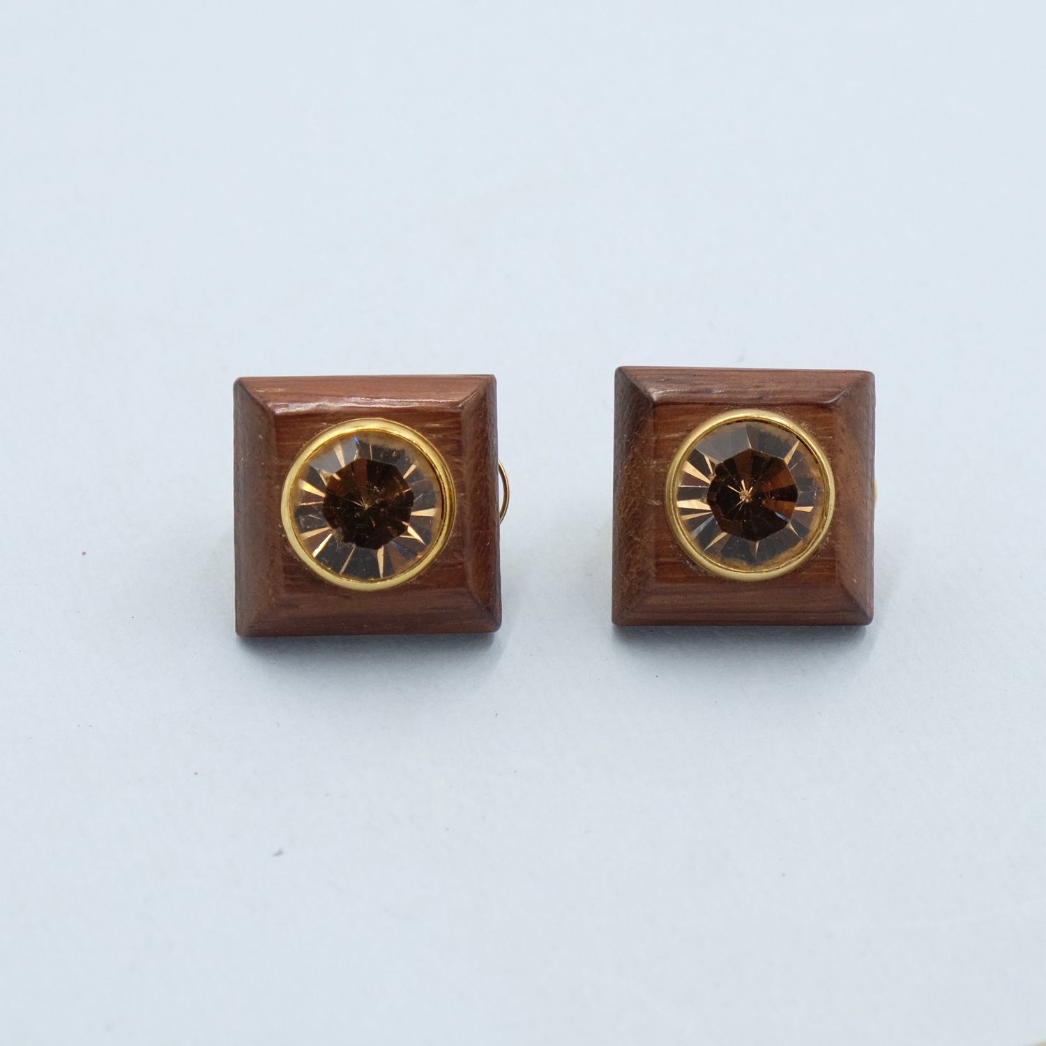 Vintage YSL Wooden and Glass Topaz Earrings 1980s
