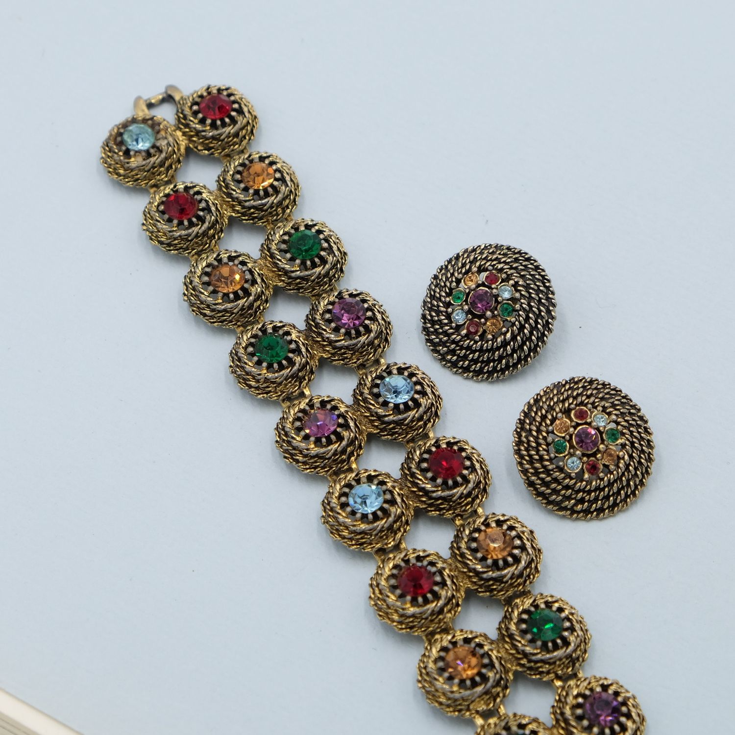 Judy Lee Multicolor Bracelet and Earrings Set 1950s