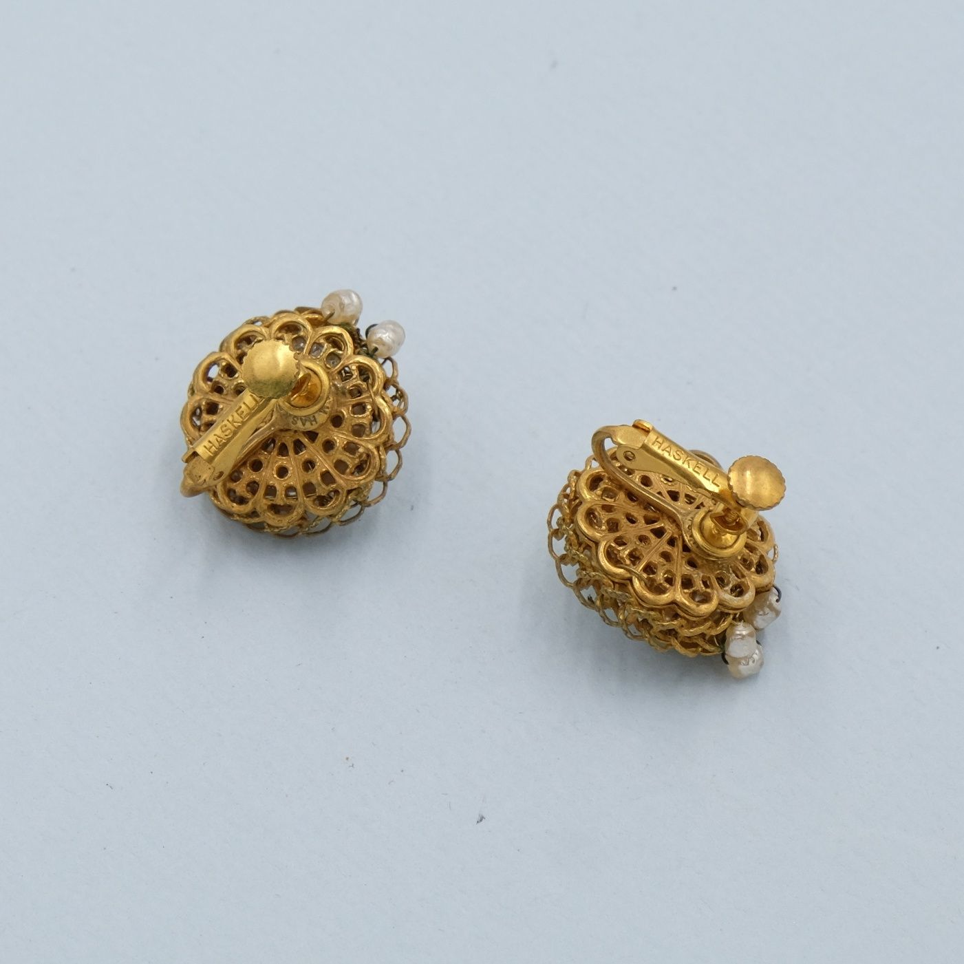Miriam Haskell Round Button Pearl Earrings 1960s