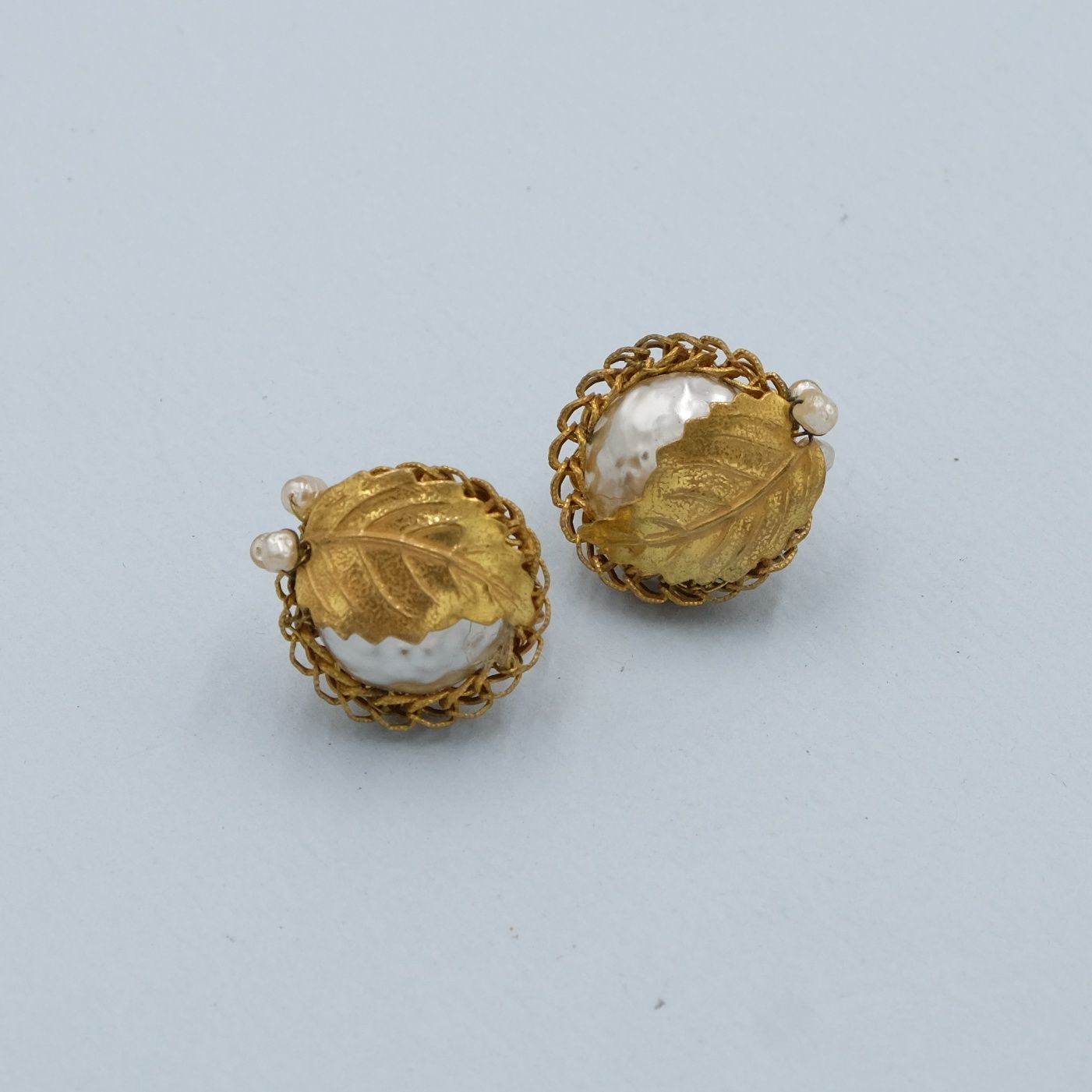 Miriam Haskell Round Button Pearl Earrings 1960s