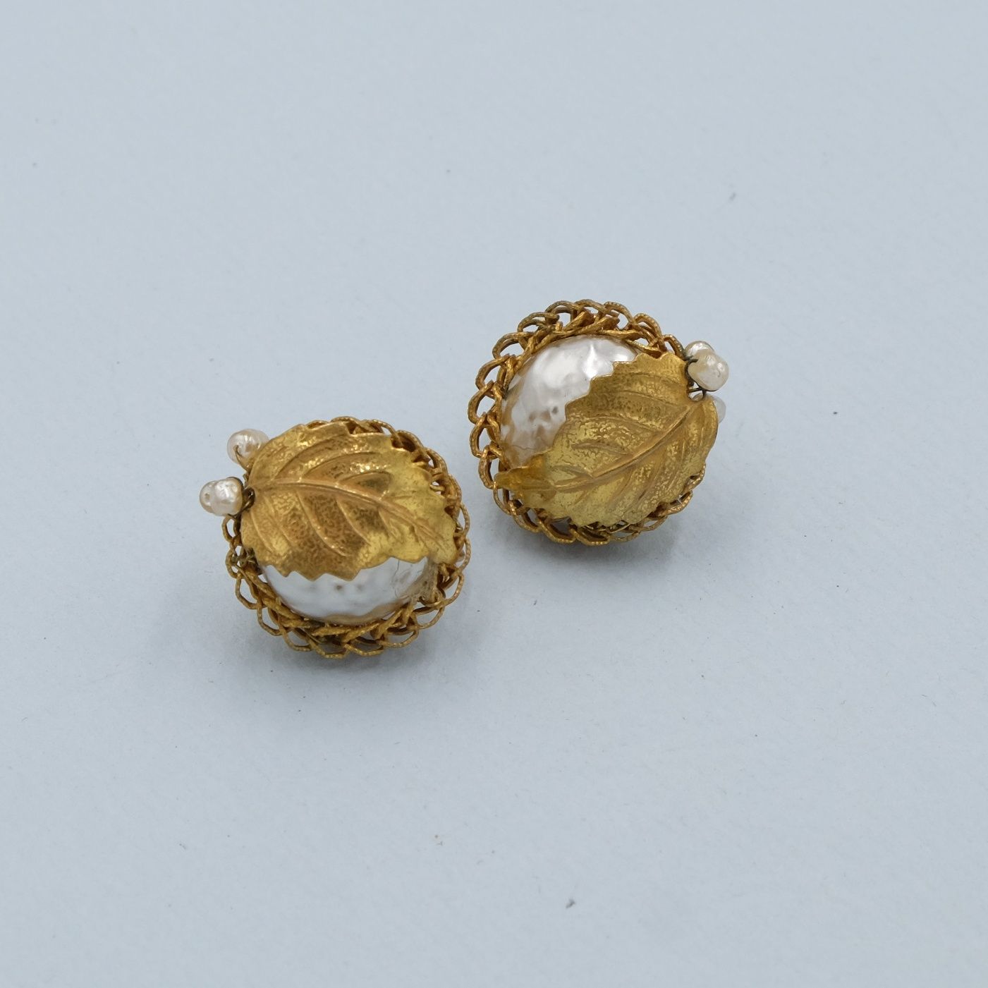 Miriam Haskell Round Button Pearl Earrings 1960s