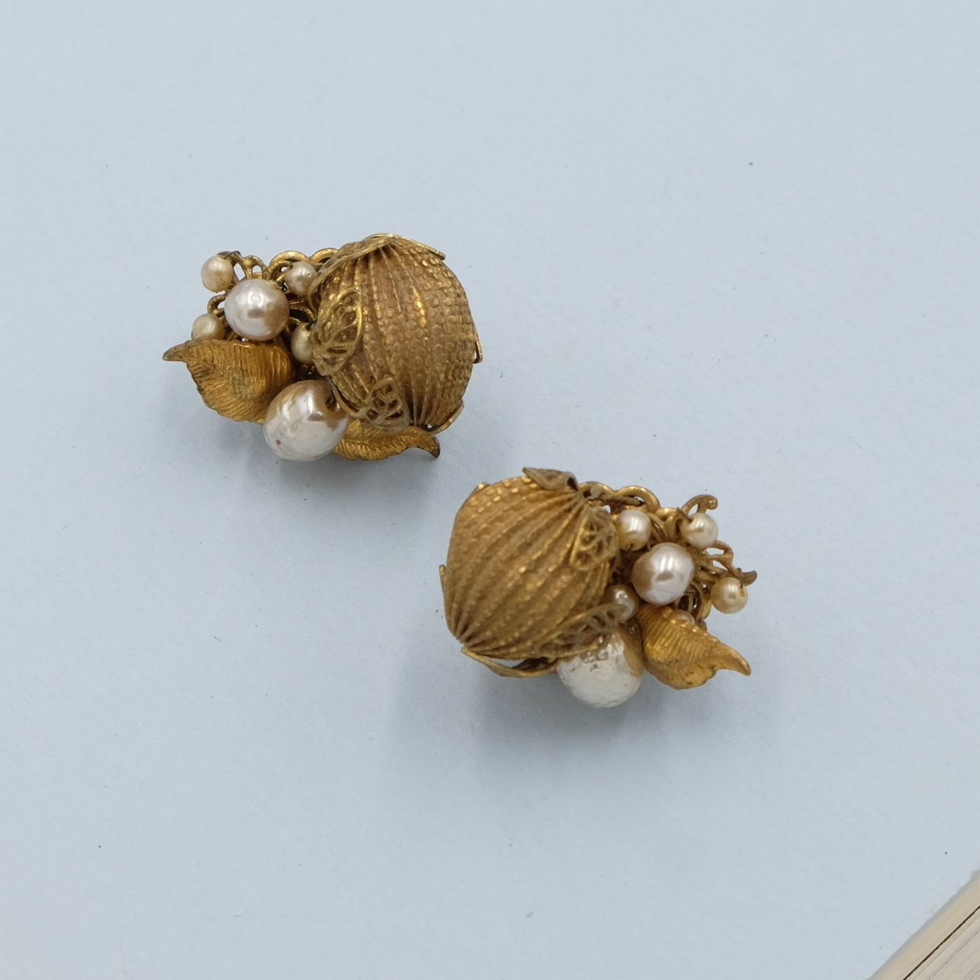 Miriam Haskell Fruit Seed Pearls Earrings 1960s