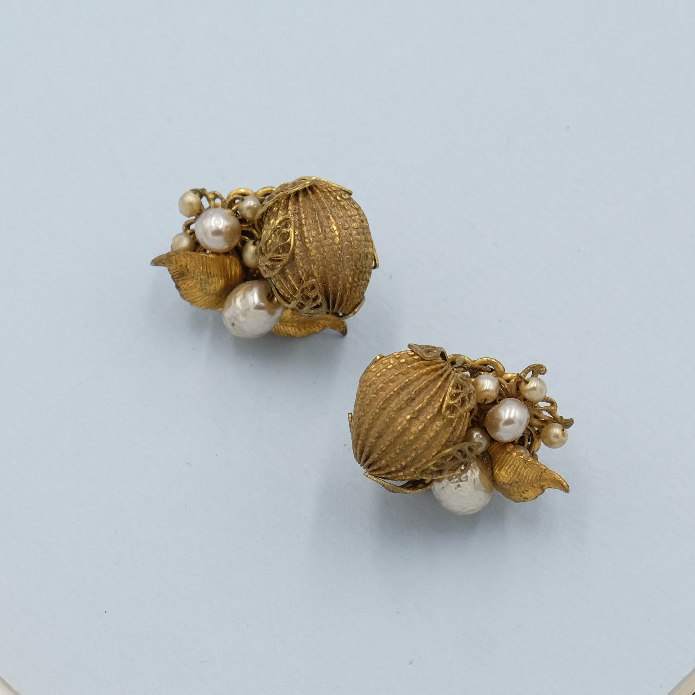 Miriam Haskell Fruit Seed Pearls Earrings 1960s