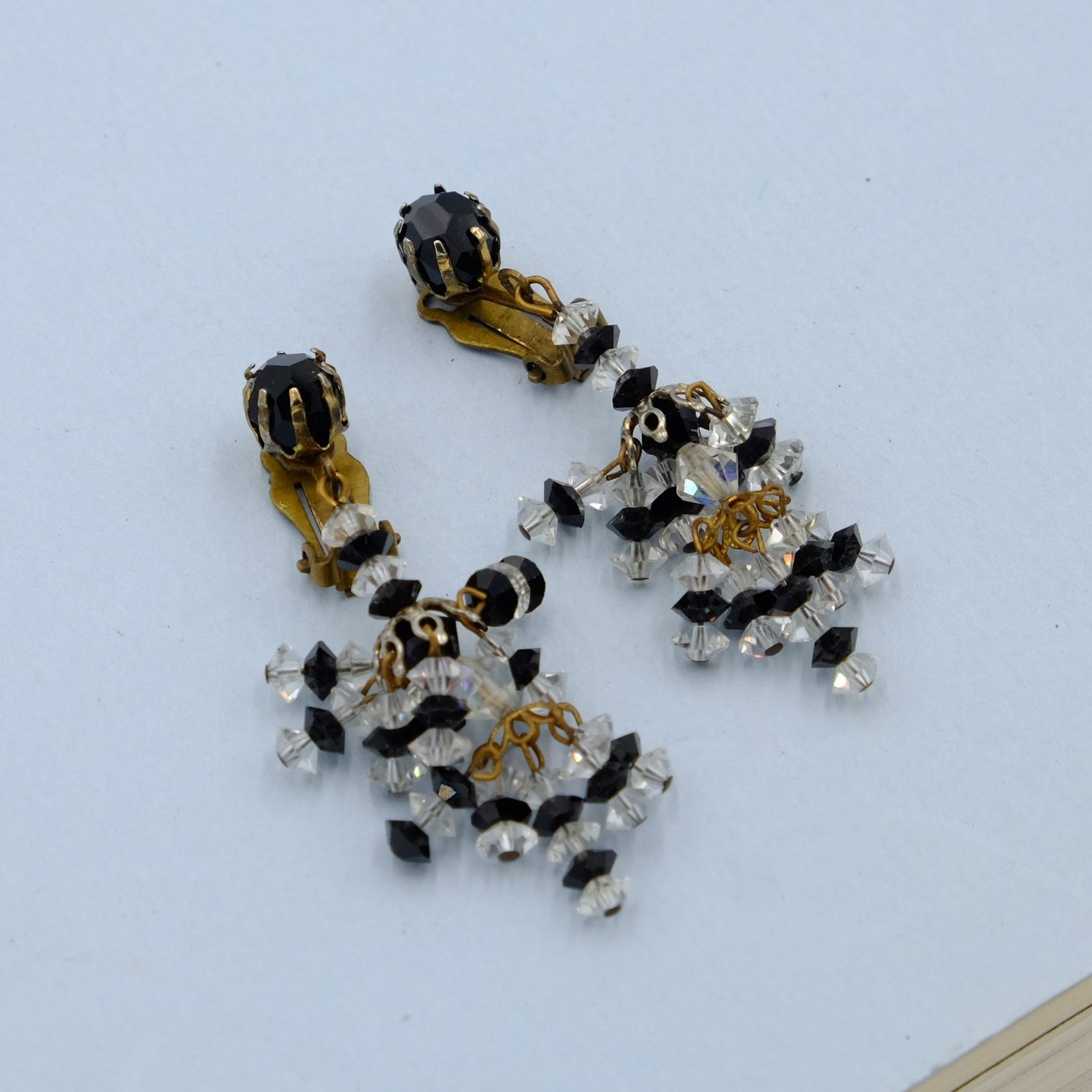 Black and White Crystal Dangle Earring 1940s