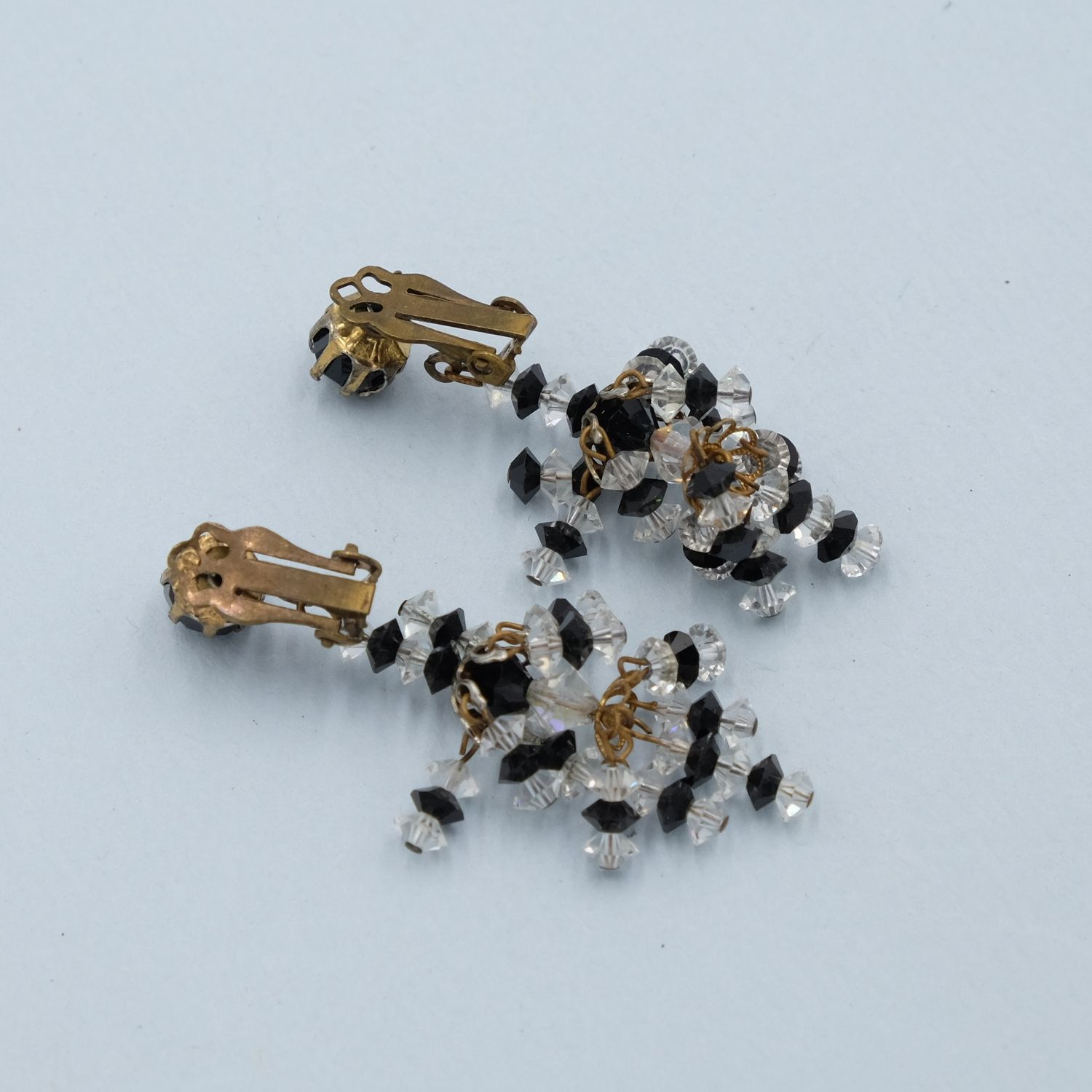 Black and White Crystal Dangle Earring 1940s