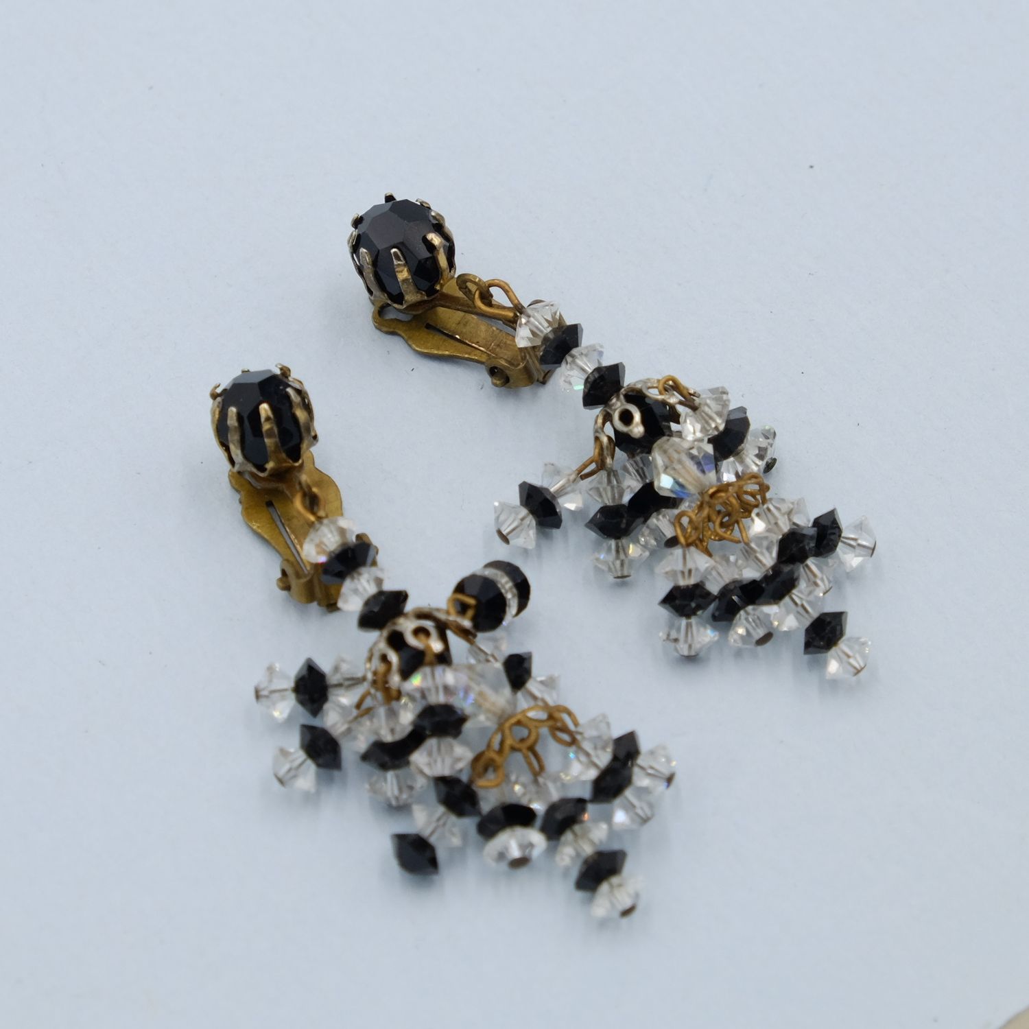 Black and White Crystal Dangle Earring 1940s