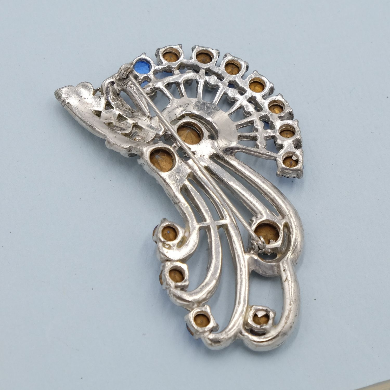 Large Blue Rhinestones Brooch 1940s
