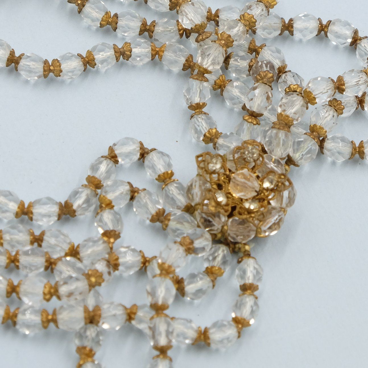 DeMario 5 strand Clear Necklace and Earrings set 1950s
