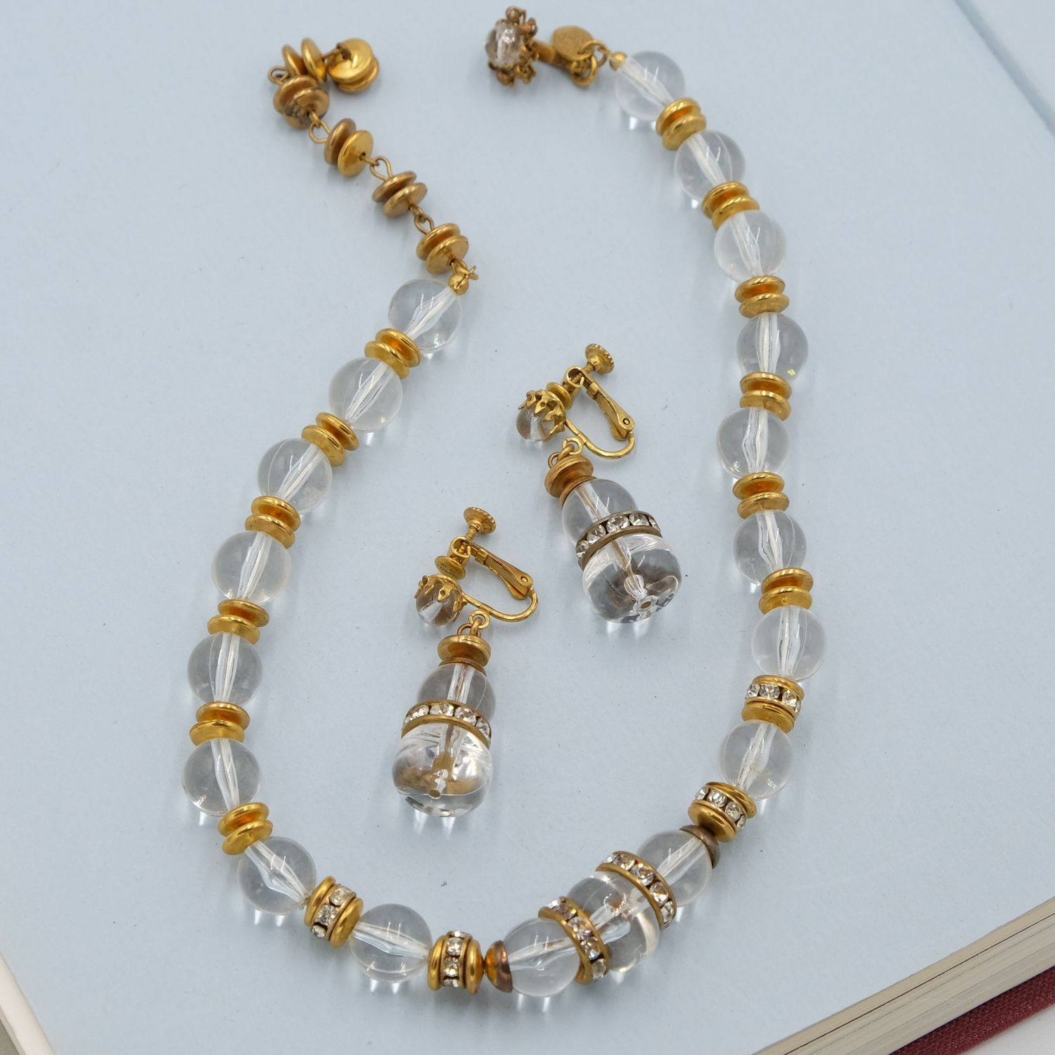 Miriam Haskell Lucite Necklace and Earrings Rondells Set 1960s