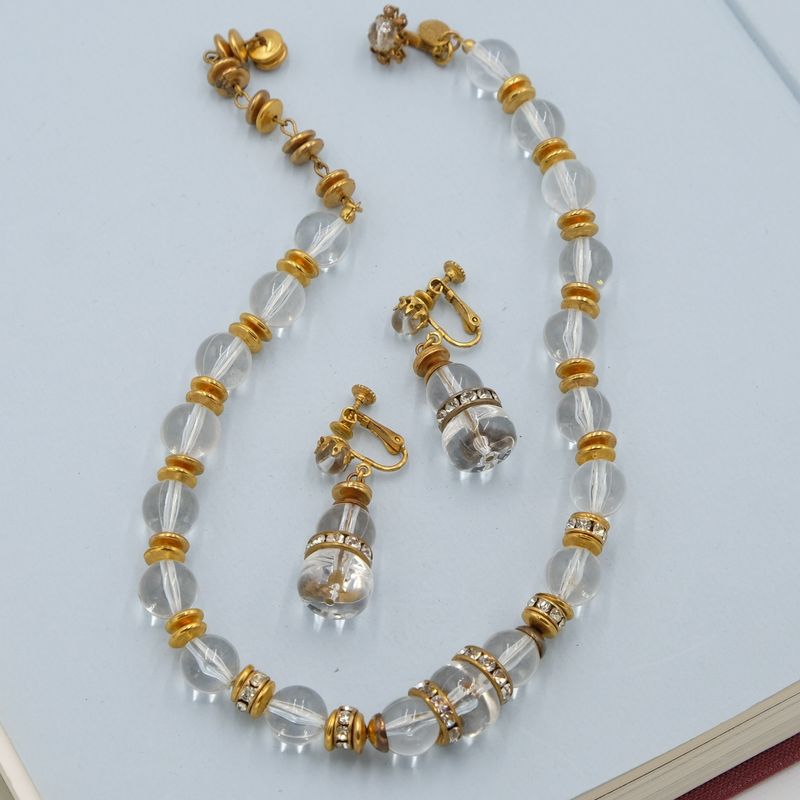Miriam Haskell Lucite Necklace and Earrings Rondells Set 1960s