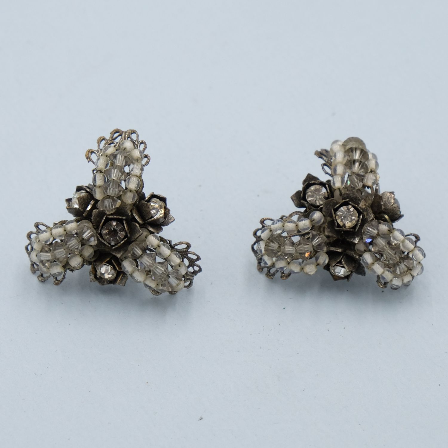 Miriam Haskell Grey Beads Earrings 1950s