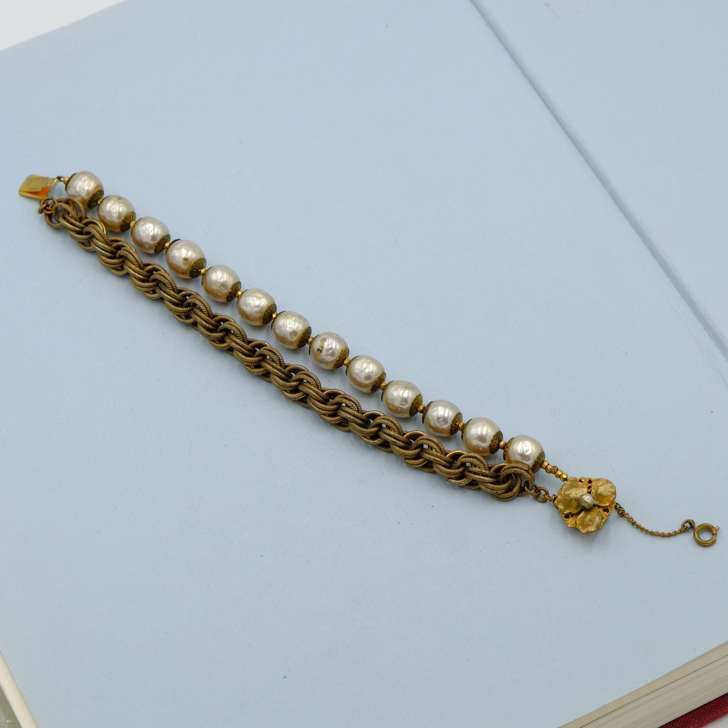Miriam Haskell Faux Pearl and Chain Bracelet 1960s