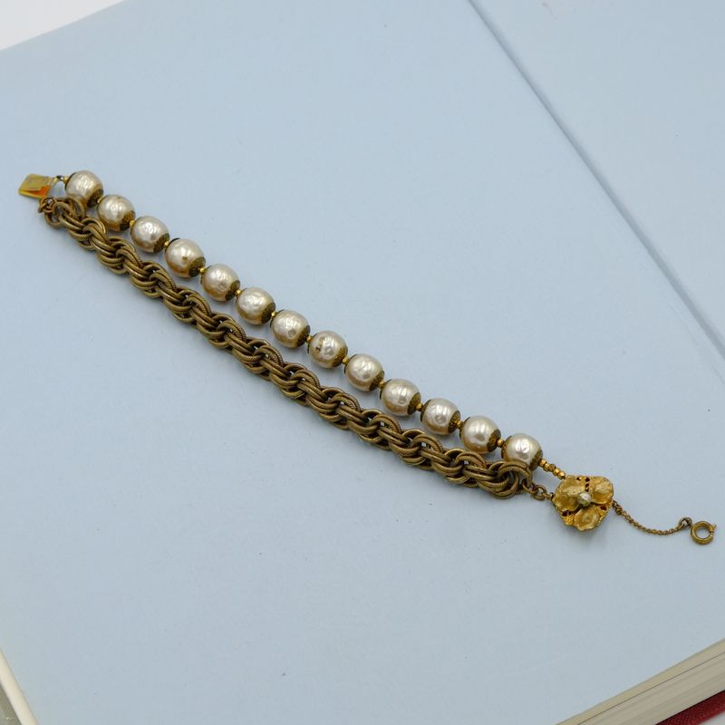 Miriam Haskell Faux Pearl and Chain Bracelet 1960s