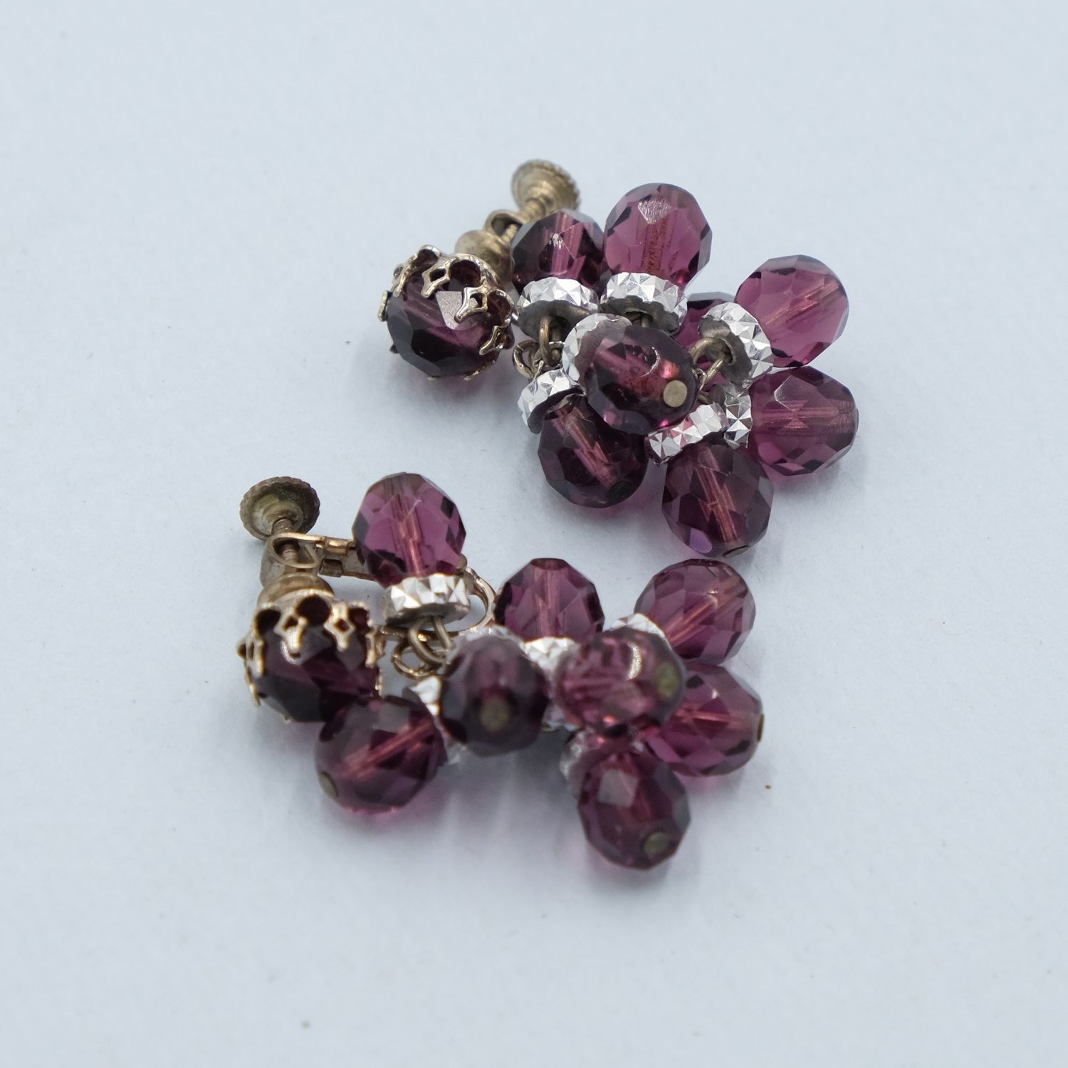 Miriam Haskell Purple Dangle Earrings 1960s