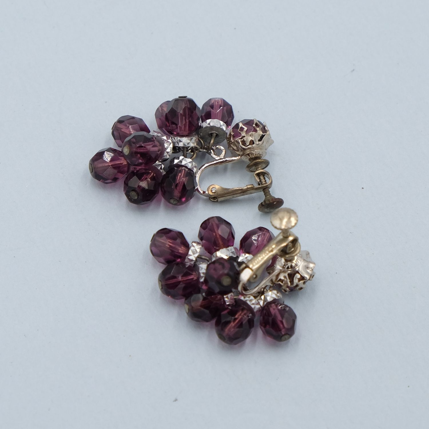 Miriam Haskell Purple Dangle Earrings 1960s