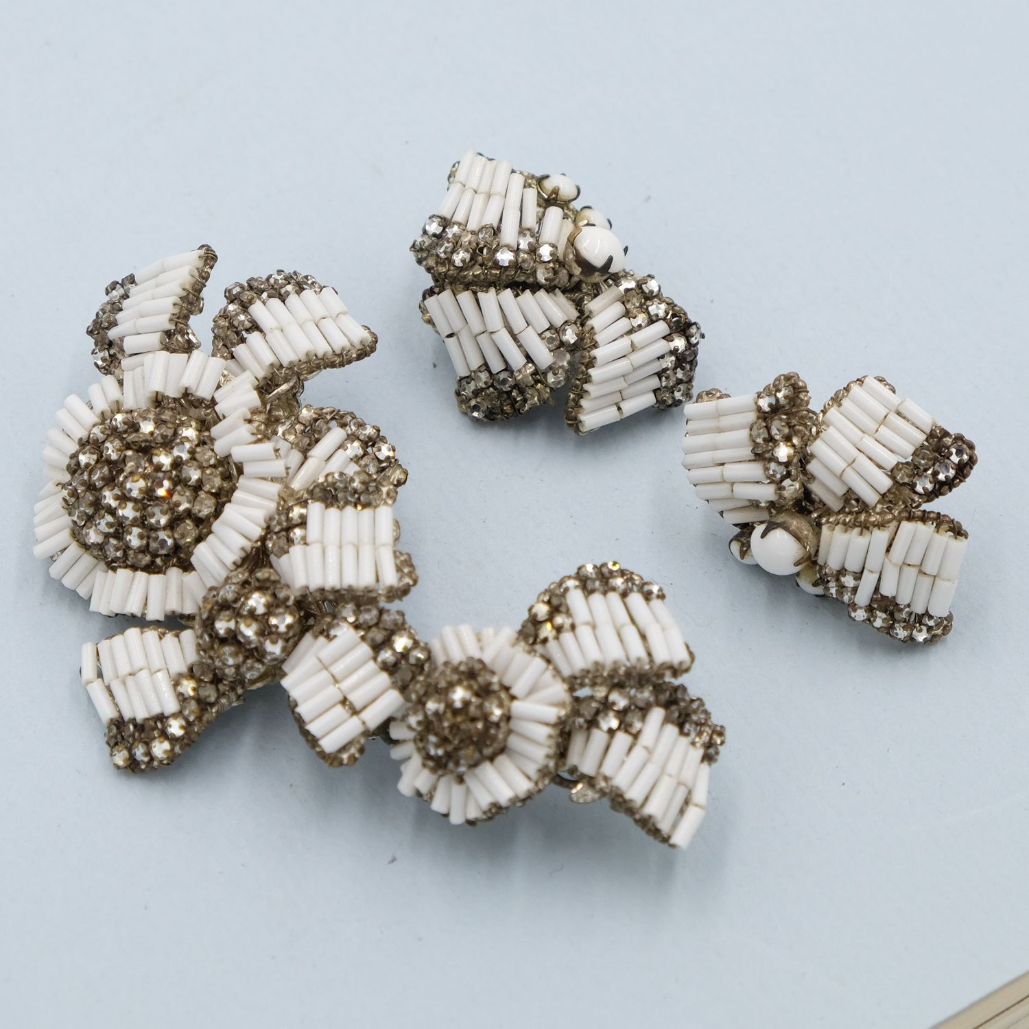 Miriam Haskell Set With Rose Monte Brooch and Earrings 1950s