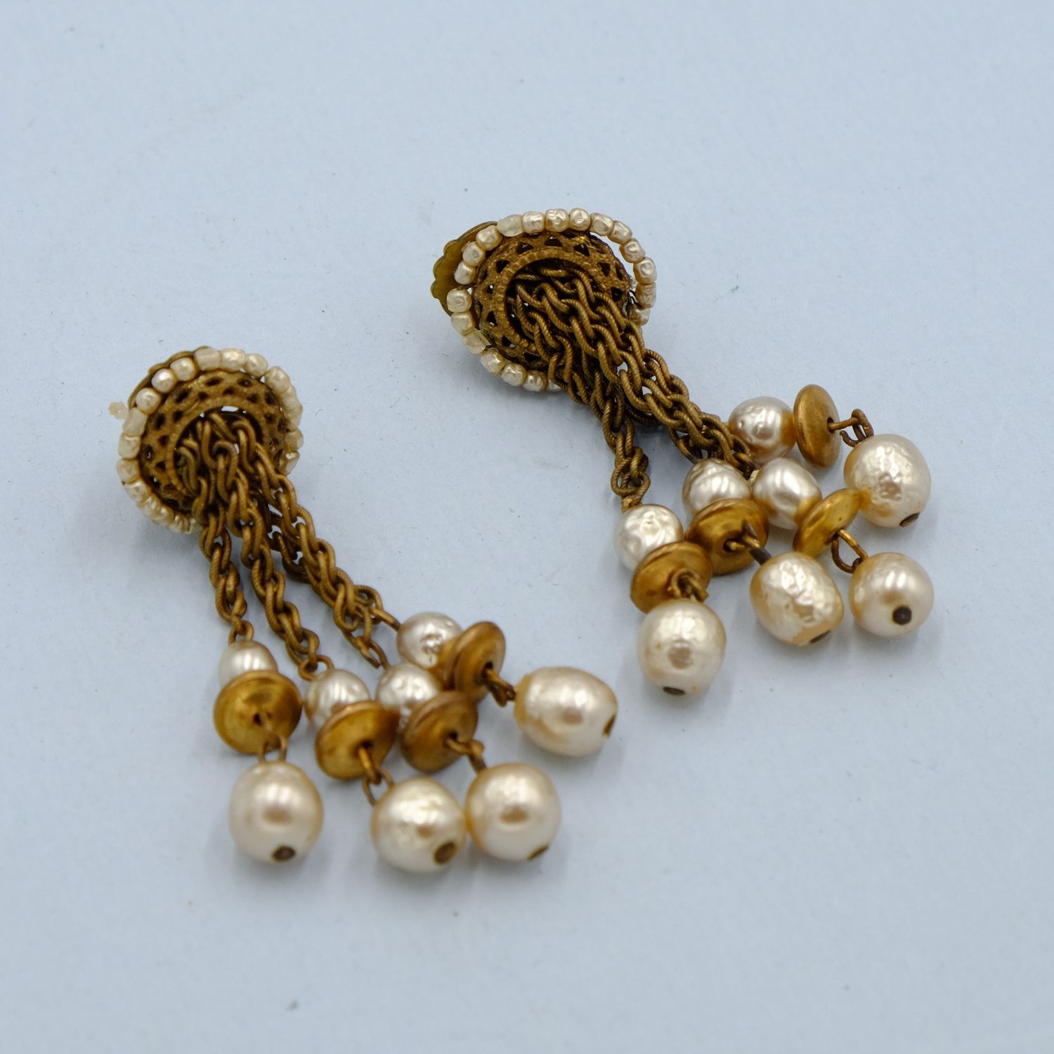 Miriam Haskell filigree Chain Dangle Earrings 1950s