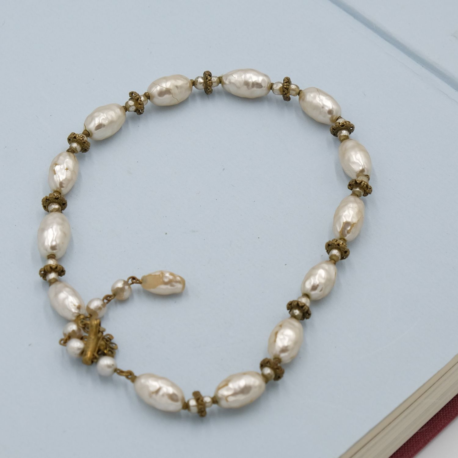 Miriam Haskell Oblong Pearl Necklace 1960s