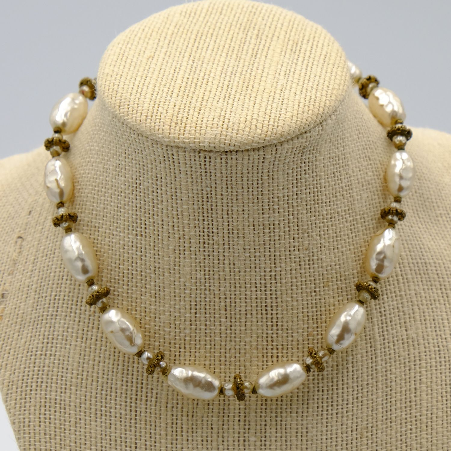 Miriam Haskell Oblong Pearl Necklace 1960s