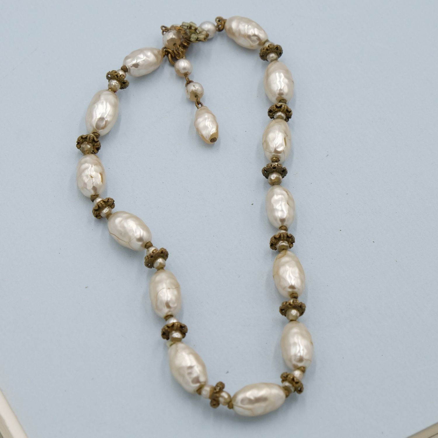 Miriam Haskell Oblong Pearl Necklace 1960s