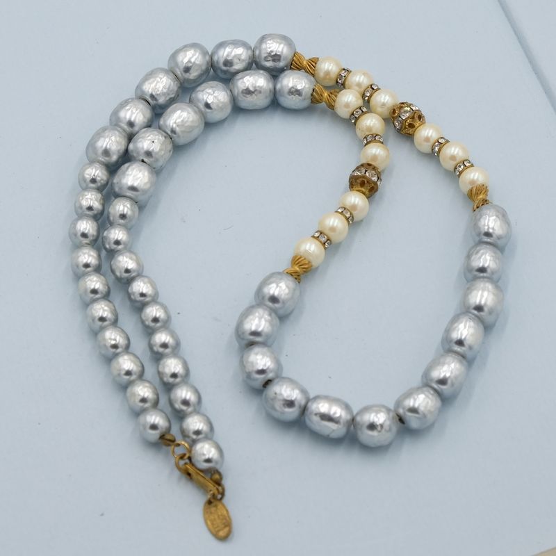 Miriam Haskell Grey Cream Pearl Necklace 1970s