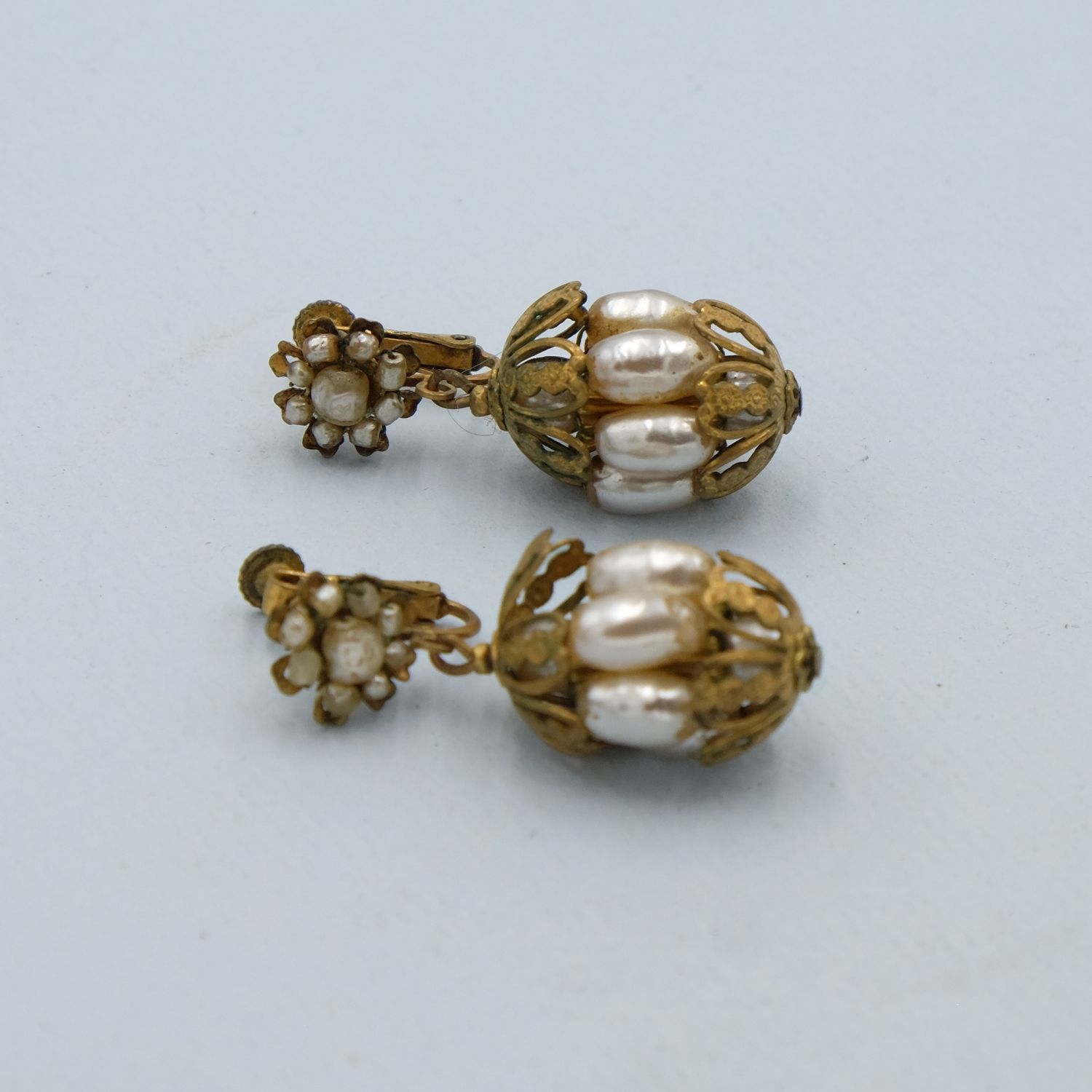 Miriam Haskell Dangle Bird Cage Earrings 1960s