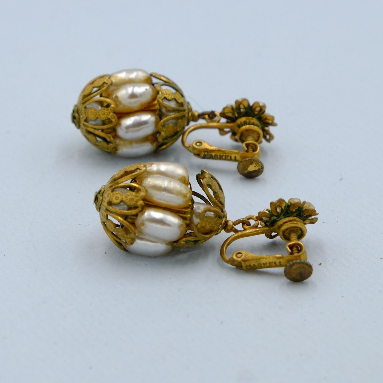 Miriam Haskell Dangle Bird Cage Earrings 1960s