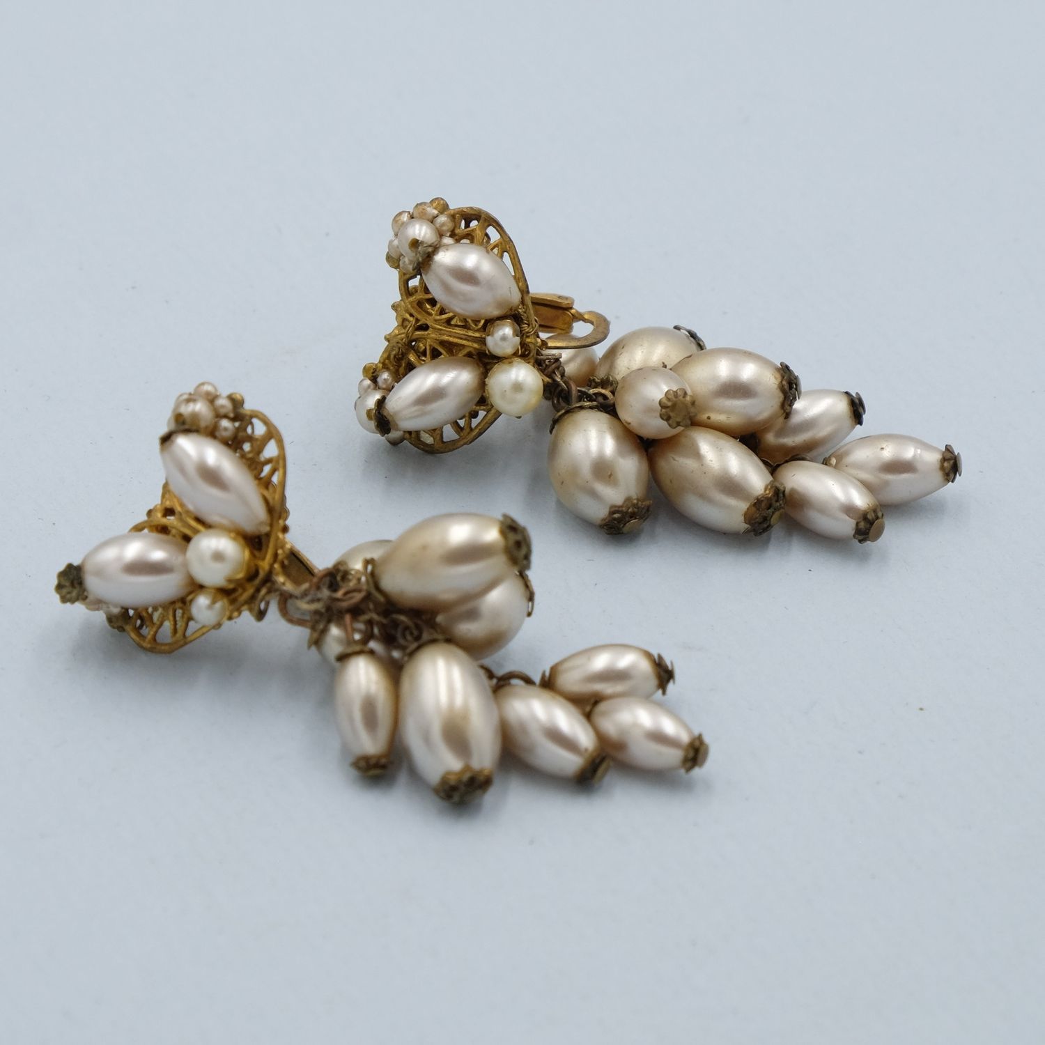 Miriam Haskell Multi Pearl Dangle Earrings 1950s