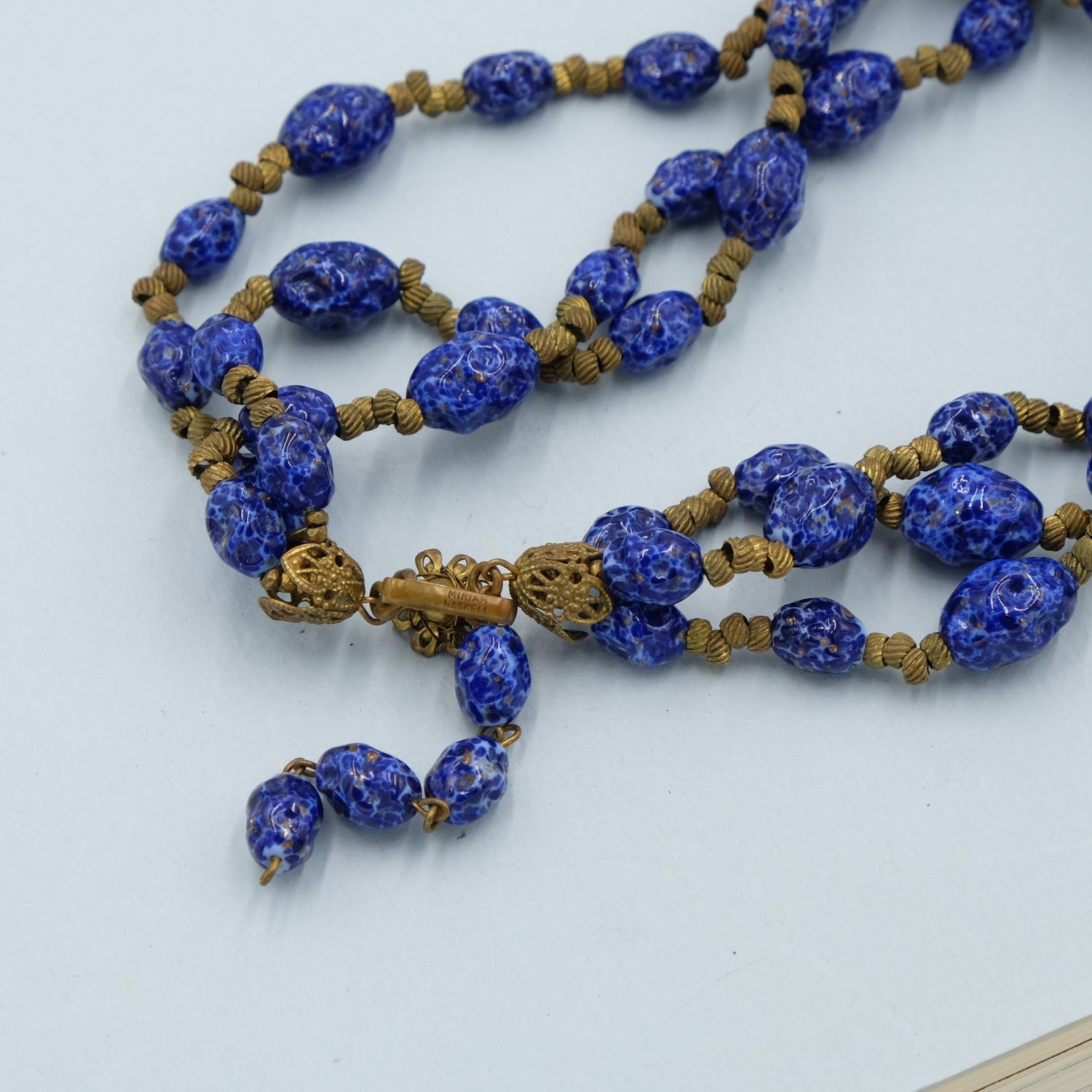 Miriam Haskell Cobalt Art Glass Necklace 1950s