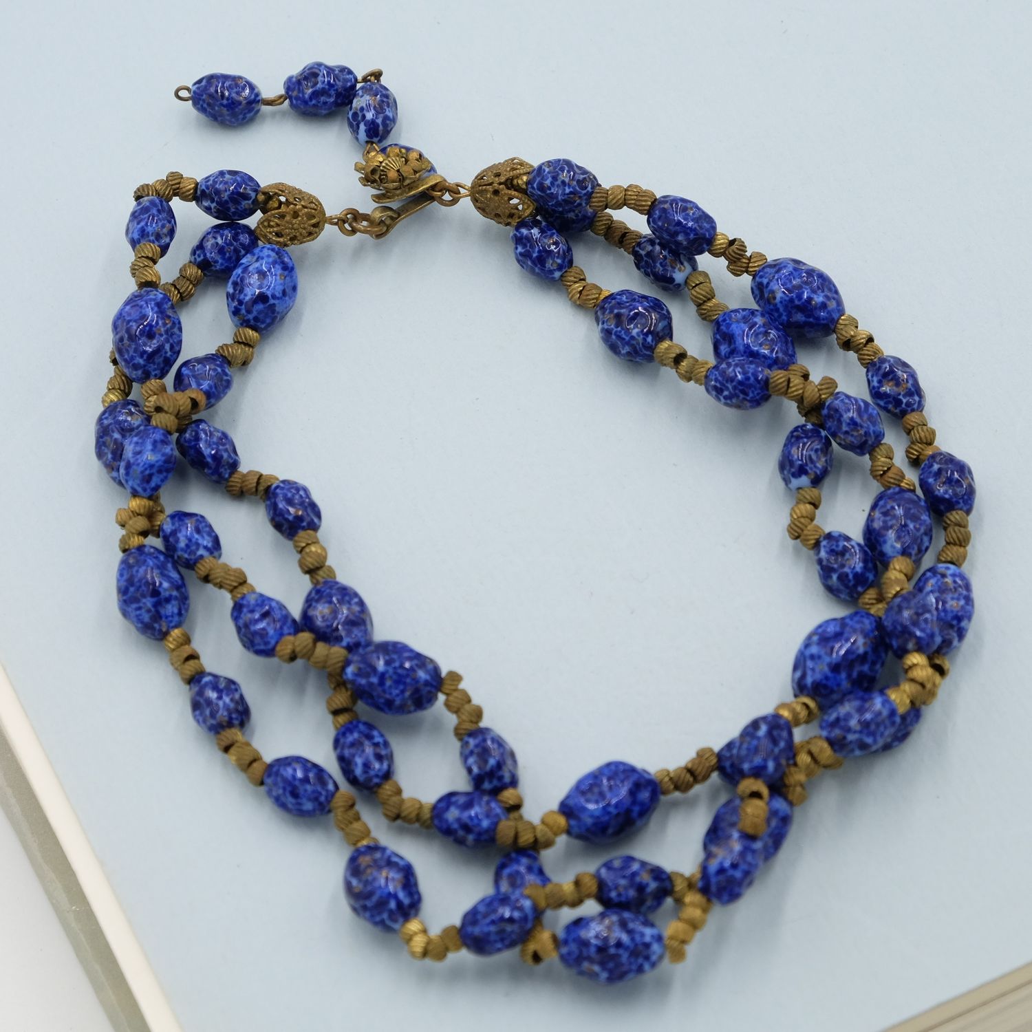 Miriam Haskell Cobalt Art Glass Necklace 1950s