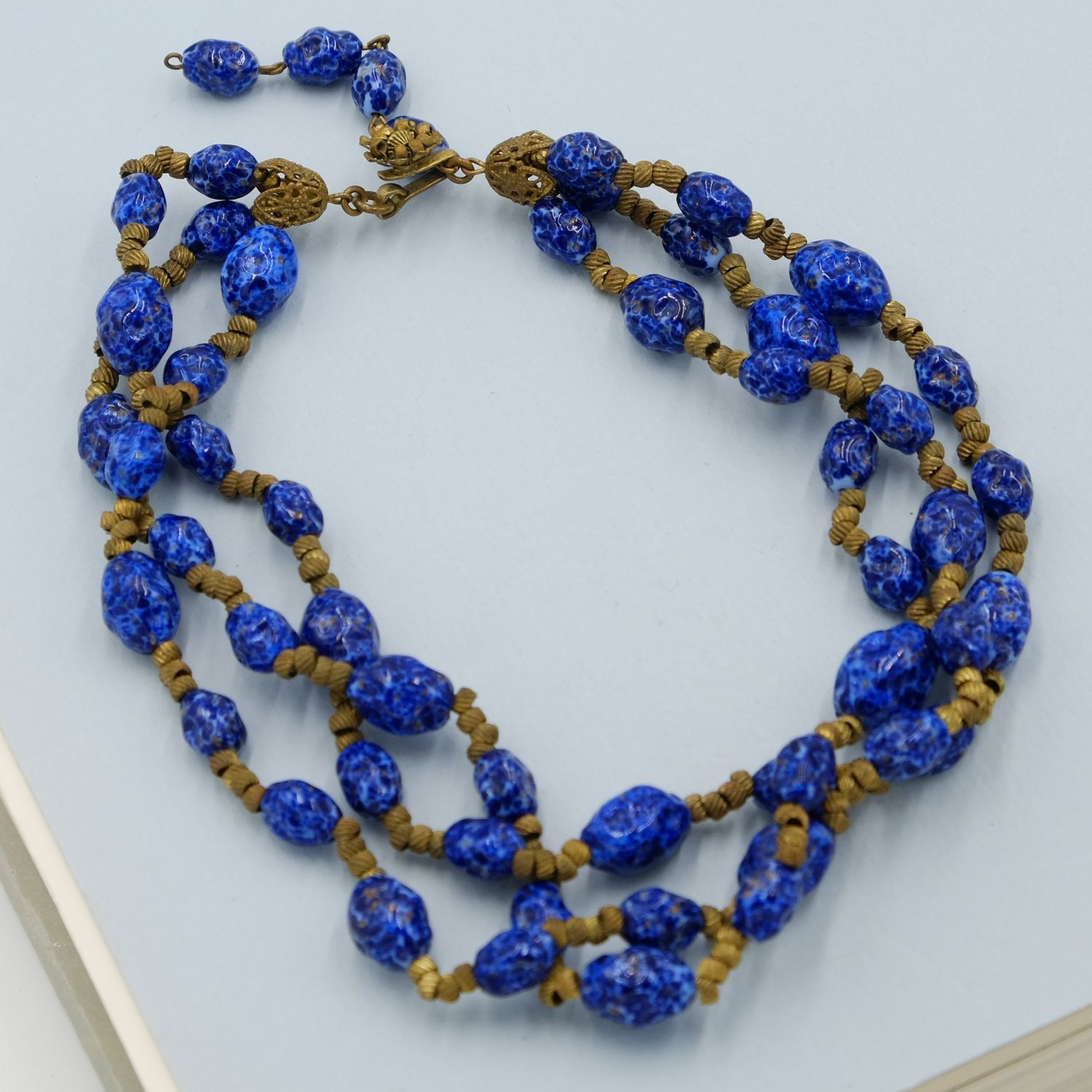 Miriam Haskell Cobalt Art Glass Necklace 1950s