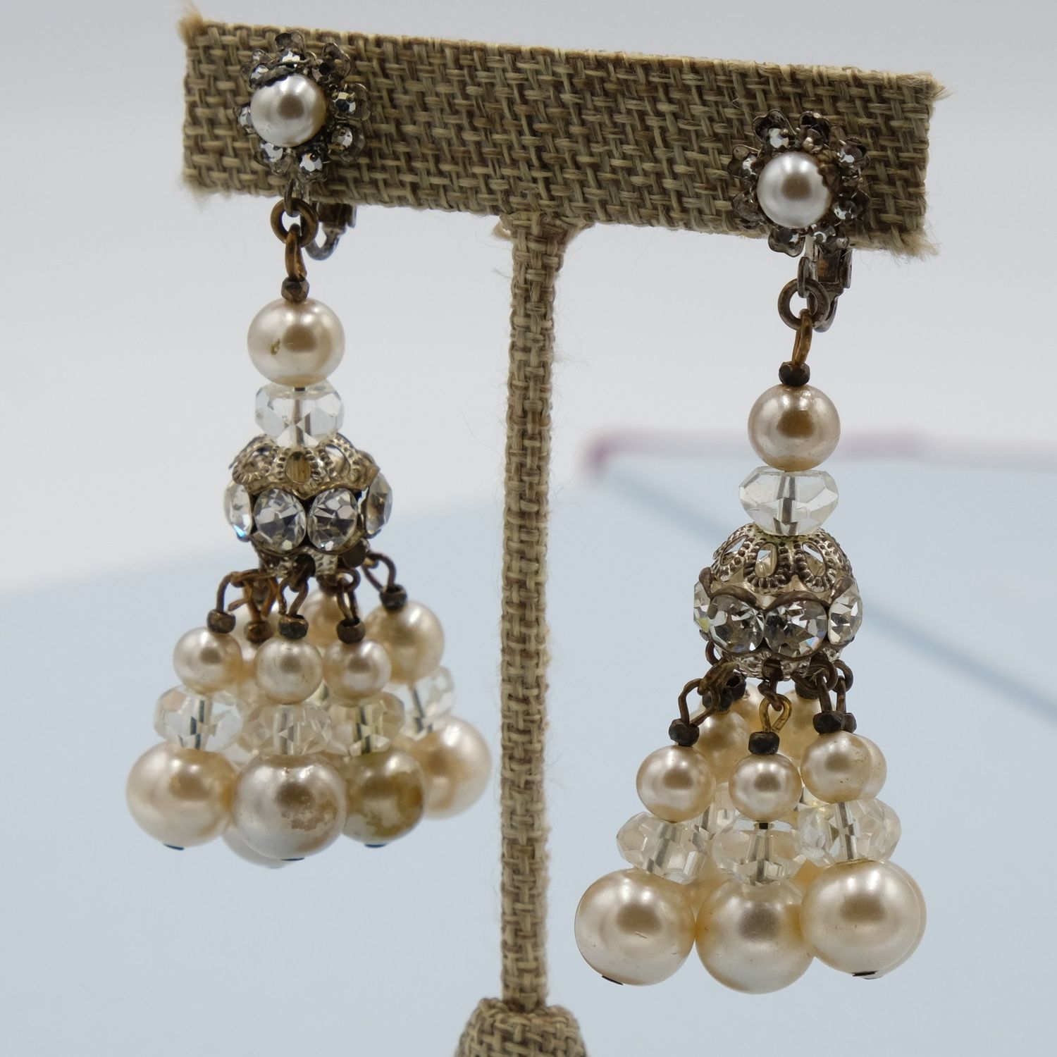 Miriam Haskell Chandelier Faux Pearl Earrings 1960s