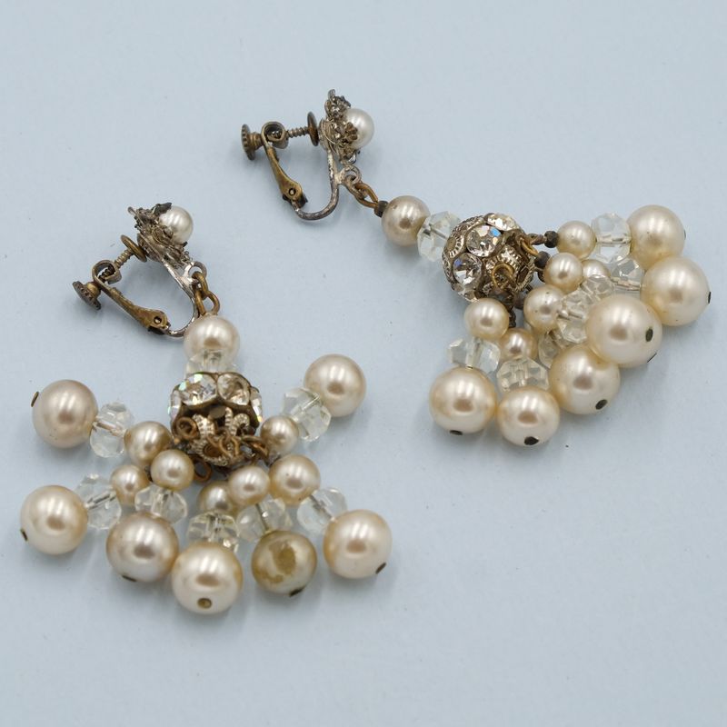 Miriam Haskell Chandelier Faux Pearl Earrings 1960s