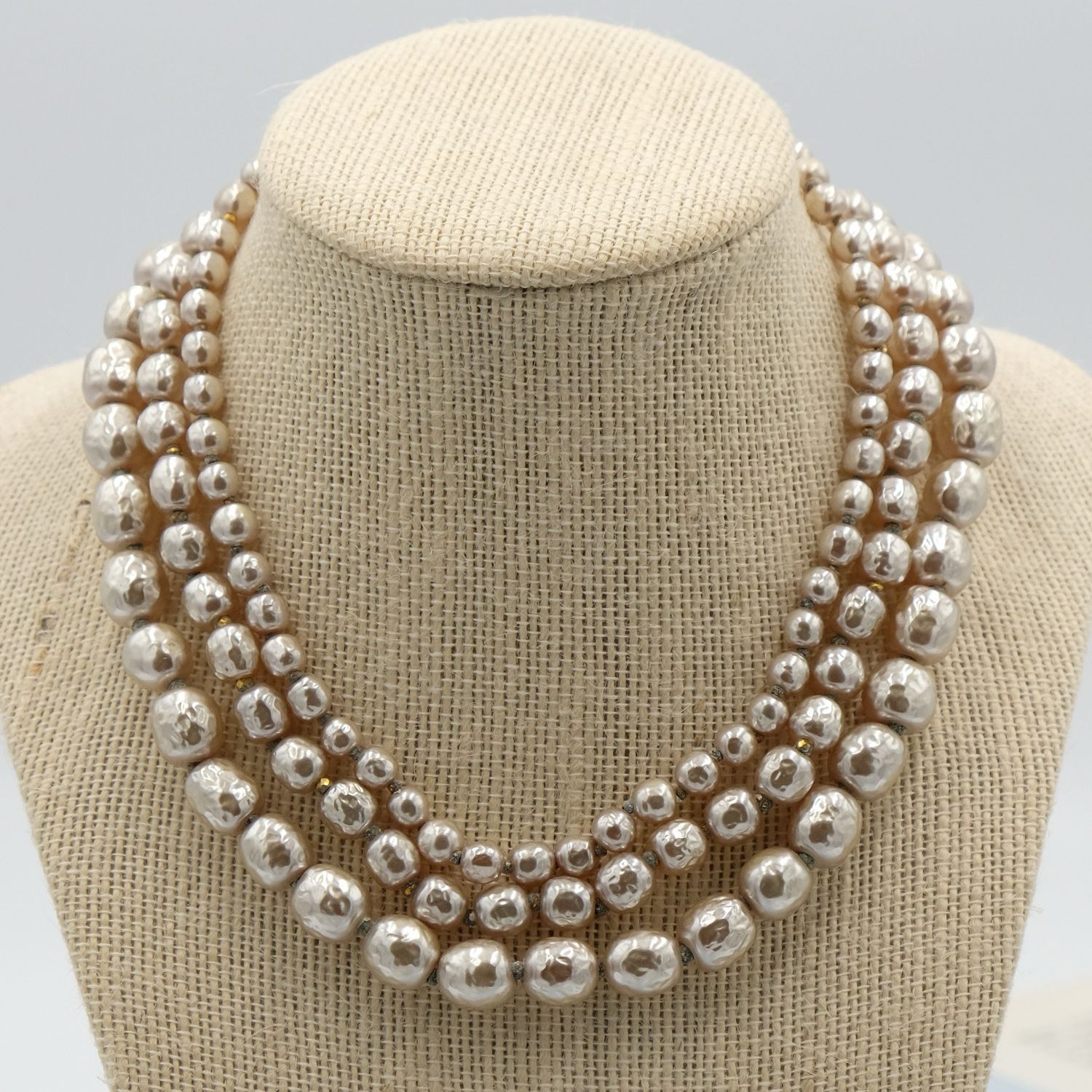 Vintage Miriam Haskell 3 strand Necklace 1950s