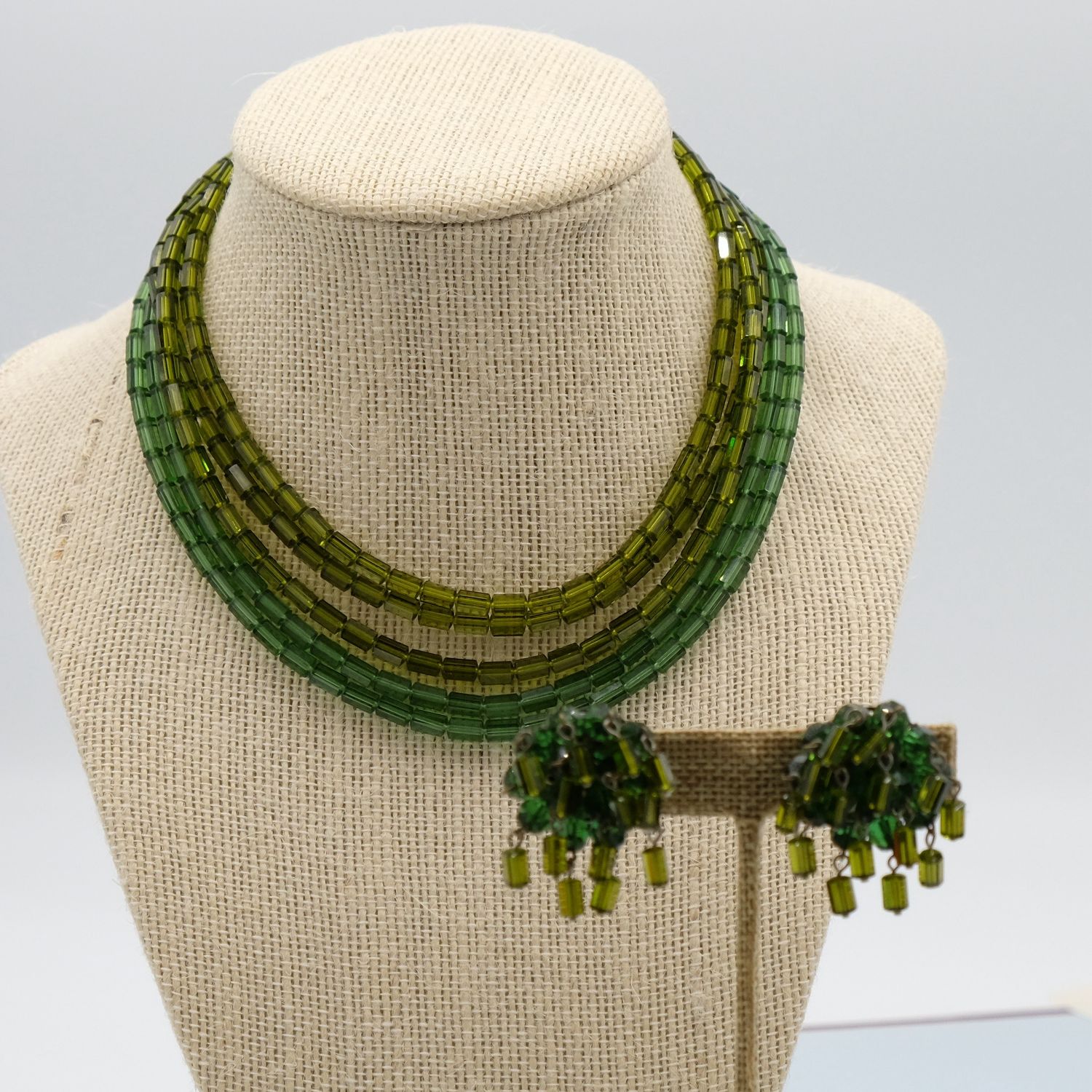 Vintage Made in Austria Green Necklace and Earrings set 1950s