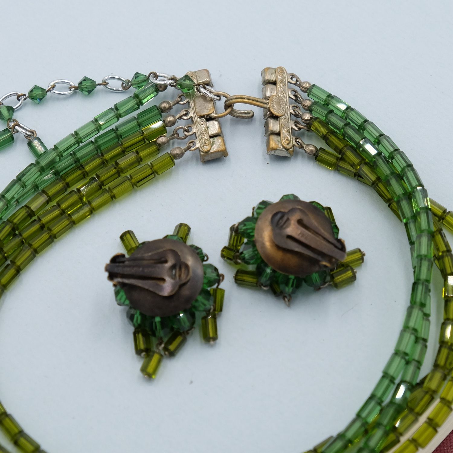 Vintage Made in Austria Green Necklace and Earrings set 1950s