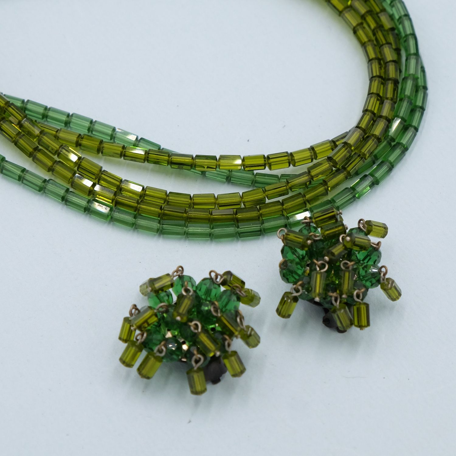 Vintage Made in Austria Green Necklace and Earrings set 1950s