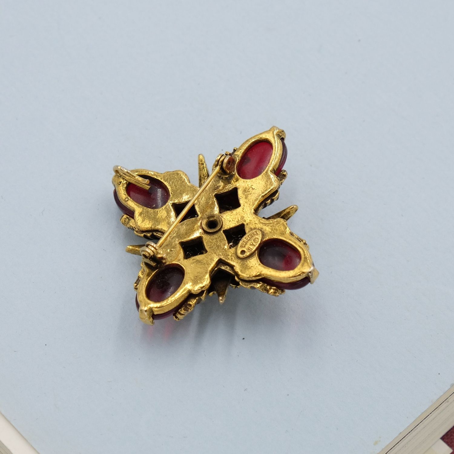 Vintage Benedikt N.Y. Maltese Cross Red Pin 1960s