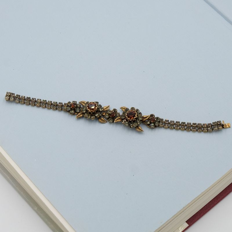Vintage Flower Rhinestones Bracelet 1960s