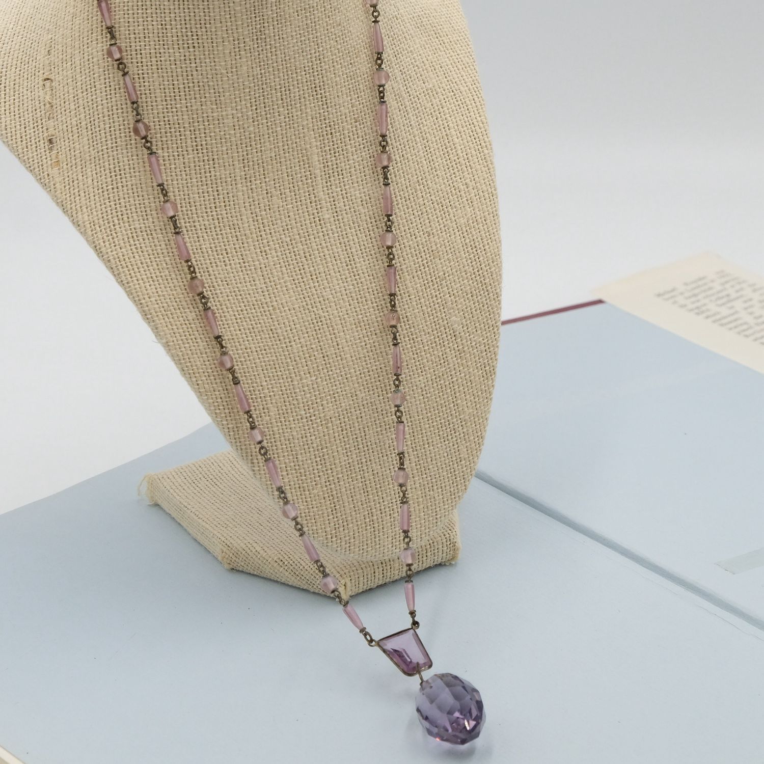 Antique Czech Purple Drop Delicate Necklace 1910s