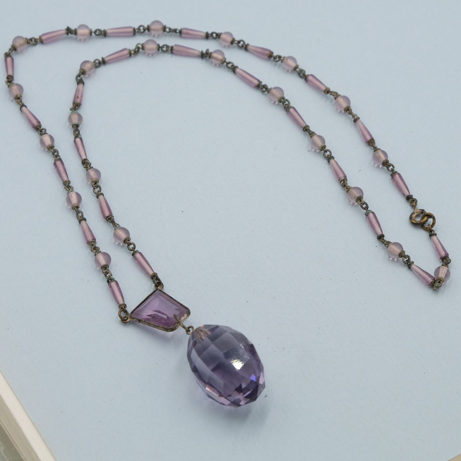 Antique Czech Purple Drop Delicate Necklace 1910s