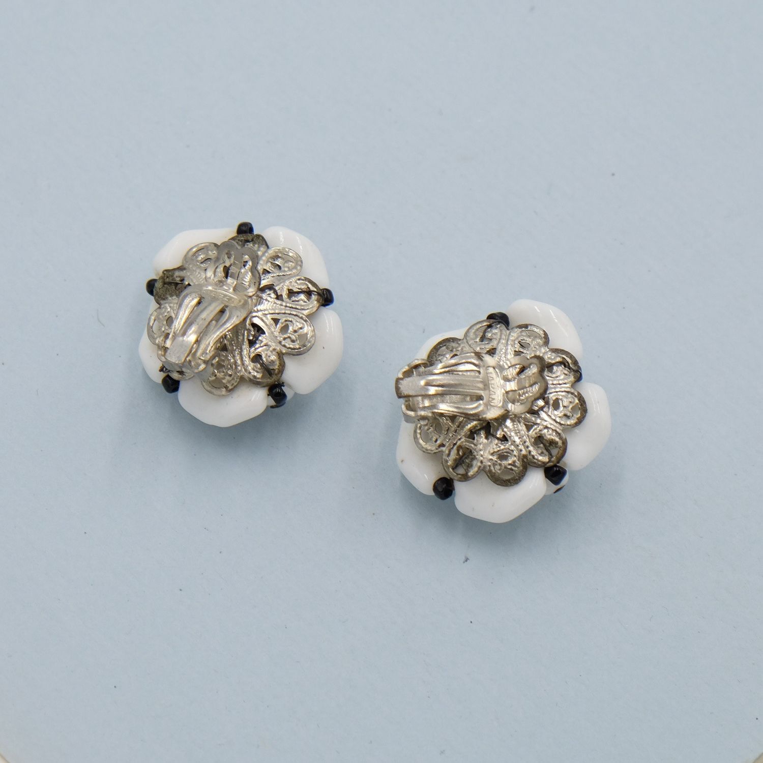Vintage Milk Glass Flower Earrings 1950s