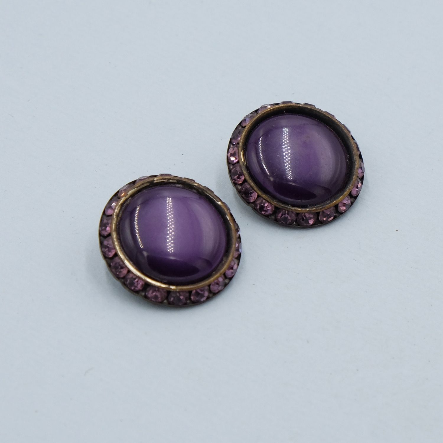 Vintage Purple Disc with Rhinestones Earrings 1930s