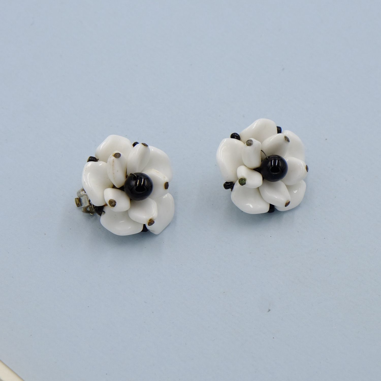 Vintage Milk Glass Flower Earrings 1950s